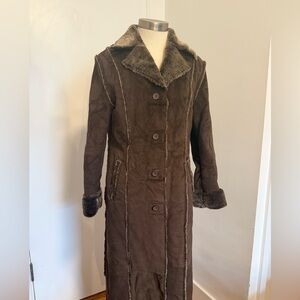Carol Evans brown long faux shearling coat size medium